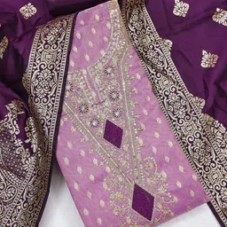 BlissFlair Floral Sequinned Embroidered Chanderi Cotton Unstitched Dress Material-picture-19