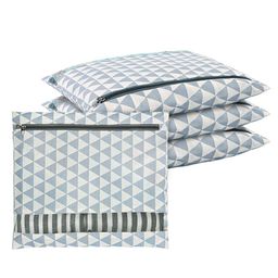 Kuber Industries Grey & Off-White 4 Pieces Geometric Printed Cotton Drawer Organisers-37
