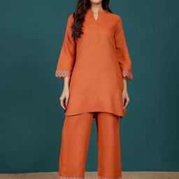 VarangaMandarin Collar Pure Cotton Straight Kurti With Palazzo-image-75