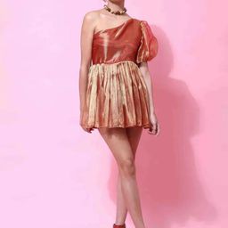 Rujave One Shoulder Puff Sleeve Applique Crepe Fit & Flare Dress-image-54