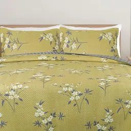 bsb home Mustard & Cream Floral Cotton Double King Superfine Bedding Set-image-34