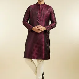 Diwas by Manyavar Floral Woven Design Thread Work Mandarin Collar Satin Straight Kurta-image-62