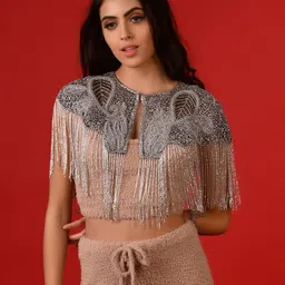 ODETTE Embellished Party Crop Waterfall Shrug-16