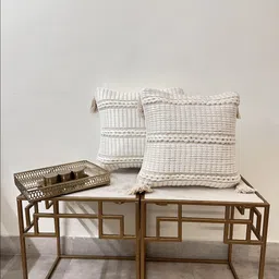 DIHIKA White & Grey 2 Pieces Solid Pure Cotton Square Pillow Covers-54