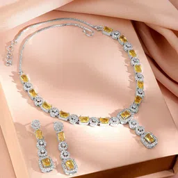 Rubans Rhodium-Plated Cubic Zirconia Stone Studded Jewellery Set-35