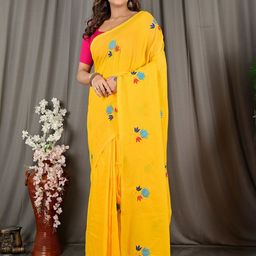 DipDiya Floral Embroidered Pure Cotton Handloom Taant Saree-image-98