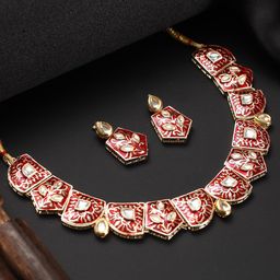 Jazz and Sizzle Gold-Plated Enamelled & Kundan studded Jewellery Set-image-30