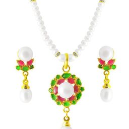 Sri Jagdamba Pearls Dealer Gold-Plated Mother of Pearl Studded Jewellery Set-image-49