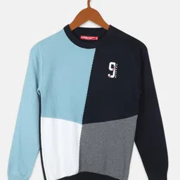 Monte Carlo Boys Navy Blue & White Colourblocked Pure Cotton Pullover-image-72
