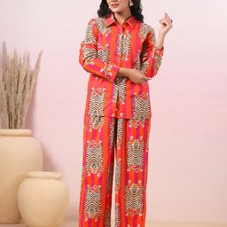 LYFJ Printed Pure Cotton Shirt & Palazzos Co-Ords-image-72