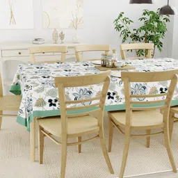 Clasiko White & Green Printed 8 Seater Pure Cotton Table Cover-39