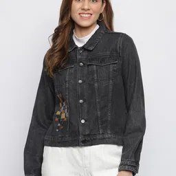 TALES & STORIES Women Black Lightweight Crop Denim Jacket-image-96