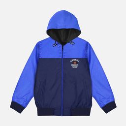 YK Boys Navy Blue & Blue Colourblocked Lightweight Hooded Bomber Jacket-image-78