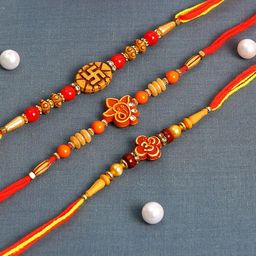 Aapno Rajasthan Men Set of 3 Red & Yellow Motifs Beaded Rakhis-image-55
