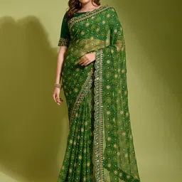 Manu Designer Bandhani Printed Embroidered Saree-image-18