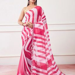 Mitera Striped Mirror Work Pure Georgette Saree-image-23