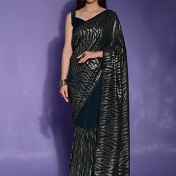 Anouk Teal & Gold-Toned Sequinned Pure Georgette Saree-image-83