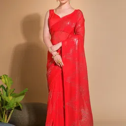 Anouk Red Embellished Sequinned Pure Georgette Saree-picture-42
