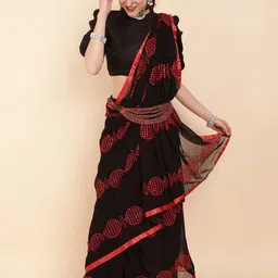Sangria Black & Red Embellished Sequinned Pure Georgette Saree-picture-23