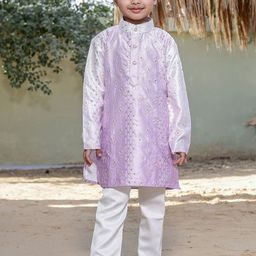 Stuffie Land Boys Embroidered Regular Sequinned Dupion Silk Kurta with Pyjamas-16