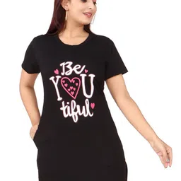 Woollen 4U Women Typography Printed Round Neck Cotton T-shirt-image-12