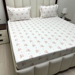 Pure Decor Royal Passion Peach Printed 400 TC Pure Cotton Queen Bedsheet Set 2.28m x 2.54m-image-92