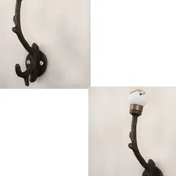 IndianShelf 2 Pcs Ceramic Leaf Tree Wall Hangers Coat Hooks-image-82