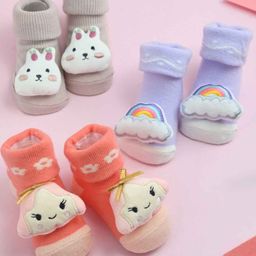 Yellow Bee Infant Girls Pack Of 3 Patterned Cotton Ankle-Length Socks-picture-28