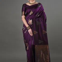Moda Rapido Ethnic Motifs Woven Design Zari Banarasi Saree with Blouse Piece-image-83
