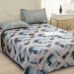 Story@home Grey Abstract Printed 240 TC Microfiber Queen Bedsheet with 2 Pillow Covers-image-83