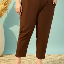 Moda Rapido Women Plus Size Pleated Mid-Rise Pure Cotton Trousers-picture-11