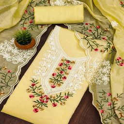 Peachmode Floral Embroidered Sequinned Unstitched Dress Material-image-8