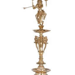 Exotic India Gold Toned Lord Krishna Lamp Diya-image-57