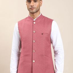 Turtle Self-Design Slim-Fit Pure Cotton Woven Nehru Jacket-image-9