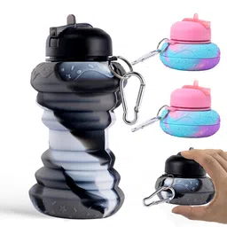 Kuber Industries Black Pack of 4 Collapsible Water Bottles With Flip Cap-600 ml Each-12