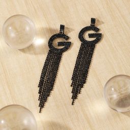 StyleCast Brass-Plated Rhinestone Studded Tasselled Contemporary Drop Earrings-image-98