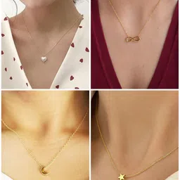 DressBerry Set Of 4 Stainless Steel Gold-Plated Heart Star Infinity Moon Charm Necklace-25
