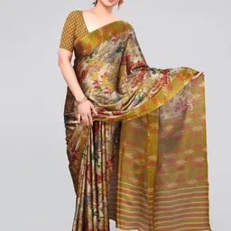 MIRCHI FASHION Mustard Yellow & Red Floral Printed Ikat Saree-24