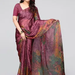 KALINI Floral Poly Chiffon Saree With Blouse Piece-image-99