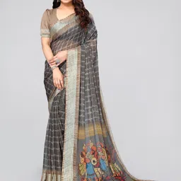 MIRCHI FASHION Grey Checks Zari Poly Chiffon Saree-48
