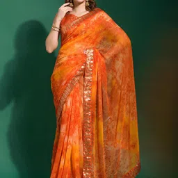 Manu Designer Tie and Dye Sequinned Pure Chiffon Saree-image-4