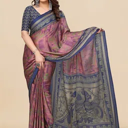 KALINI Pink & Blue Abstract Printed Saree-24
