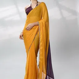 Mitera Colourblocked Mirror Work Pure Chiffon Saree-picture-56