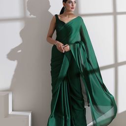 Swtantra Green Solid Pure Chiffon Saree-image-108
