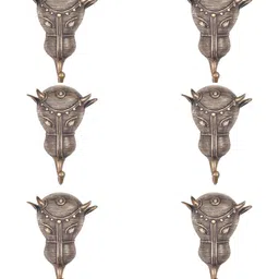 IndianShelf Bronze 6 Pieces Tribal Bull Face Textured Brass Wall Hooks-image-27