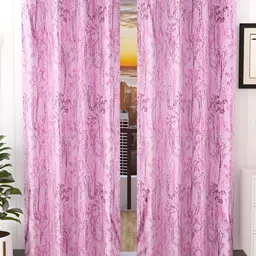 Stella Creations Pink 2 Pieces Floral Room Darkening Door Curtains-image-34