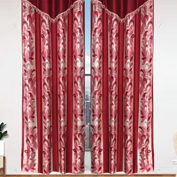 Stella Creations Maroon 2 Pieces Floral Room Darkening Door Curtains-image-72