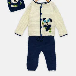 CHUTPUT Unisex Kids Blue & White Hand Knitted Crochet Panda Shirt & Pyjamas With Head Cap-19