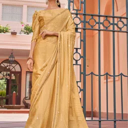 Kalista Gold-Toned Embellished Beads and Stones Satin Saree-picture-19