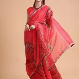 Sangria Red Paisley Sequinned Organza Designer Saree-picture-24